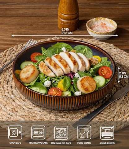 8.5" Ceramic Pasta Bowls Set of 4, Salad Bowls | Versatile Serving Bowls for Pasta, Salad, Fruit & Noodles, Housewarming & Wedding Gift, Cocoa Mocha - color: Cocoa Mocha, size: 8.5 Inch