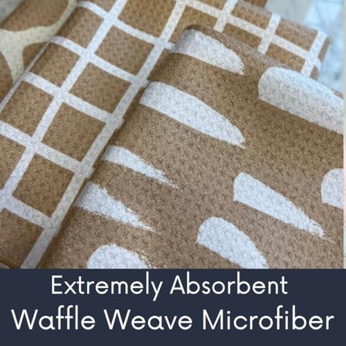 Kitchen Towels, Dish Towels for Kitchen, 3 Pc Kitchen Towel Set | Microfiber Waffle Towels, 16 x 26 inches, with Hanging Loops, Reusable Tea Towels, Cute Kitchen Towels - 3 Pack - color: Tan