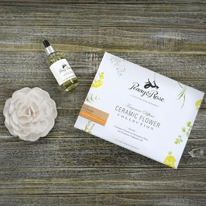 Penny & Rose Ceramic Flower Diffuser | Sunrise Dew Oil Scent | White Plate