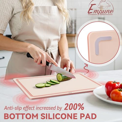 Empune 3-Piece Plastic Cutting Boards for Kitchen - Thick & Non-Slip Chopping Board Set with Juice Grooves, Dishwasher Safe, BPA Free, Includes Large & Small Sizes, Pink - color: Pink