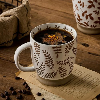 18 Oz Large Ceramic Coffee Mug Set of 2 - Rustic Handmade Floral Mugs with Handle, Microwave Safe for Latte Espresso Cappuccino Tea Cocoa Milk, Modern Unique Big Cups for Kitchen Women(Sage Green) - color: Sage Green