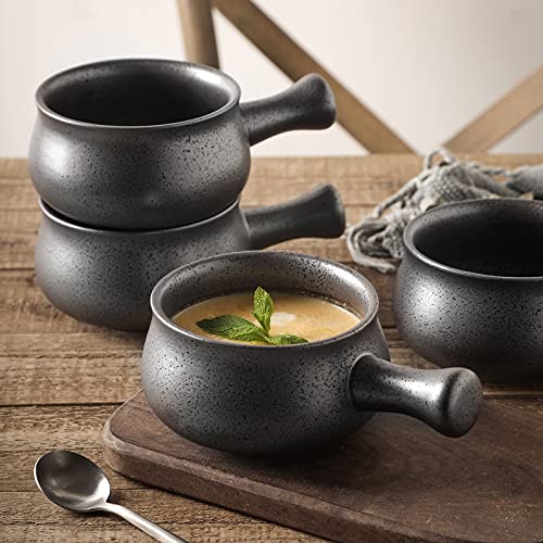 vicrays French Onion Soup Bowls With Handles, 26 Ounce for Soup, Chili, Beef Stew, Chip Resistant, Dishwasher Microwave Safe, Set of 4 (Gray) - color: Gray