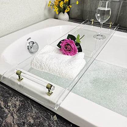 42" Gold Handle transaprent Bathtub Caddy for Luxury Bathroom - style: 42" Tray With Gold Handles