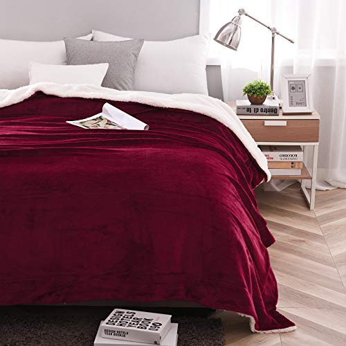 NANPIPER Sherpa Blanket Twin Thick Warm Blanket for Winter, Super Soft Fuzzy Flannel Fleece/Wool Like Reversible Velvet Plush (Wine Red, Twin Size 60"x80") - color: Wine Red, size: Twin