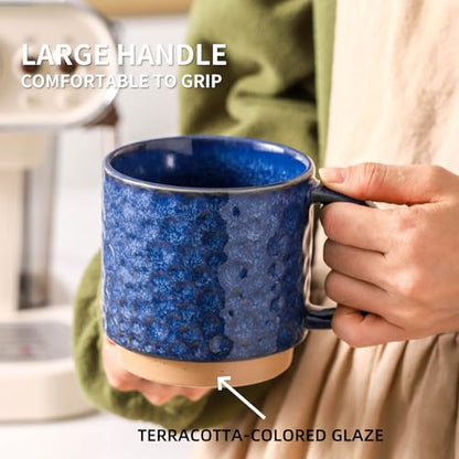 Nihow 16 OZ Ceramic Coffee Mug with Stackable Stand,Set of 4,Blue | Stainless Stand Included, Cappuccino & Tea, Hot/Cold Drinks, Dishwasher & Microwave Safe - color: Vivid Blue, size: 16 oz With Stand