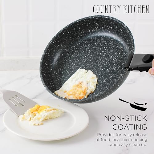 Country Kitchen Cookware Set with Removable Handle, Oven & RV Safe Pots and Pans Set, Black, Deluxe Larger Set - color: Black, size: Larger
