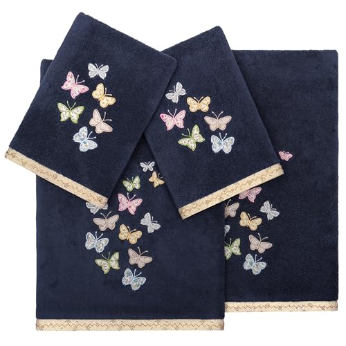 Frolic 4-Piece Luxury Towel Set, Calico Applique, Soft & Durable Turkish Cotton, Elegant Bathroom Ensemble, 2 Bath 2 Hand Towels, Marine - color: Marine, size: 2 Pcs Bath 2 Pcs Hand Towel