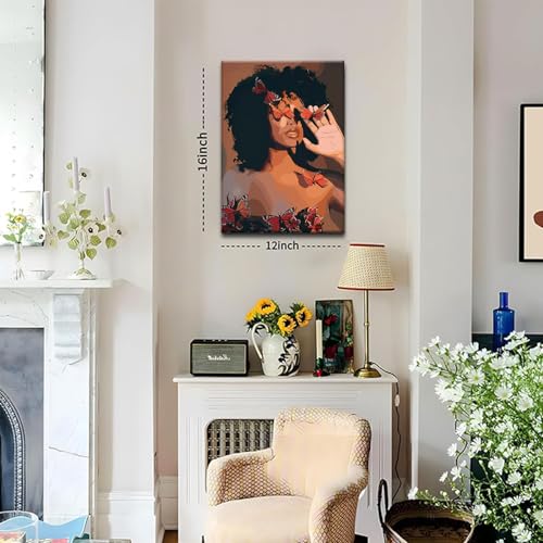 Framed Modern Abstract African American Women Wall Art (Set of 2), Canvas HD Print, Bohemian Black Girl with Energetic Butterfly Decor, Black Inspirational Contemplative Poster, Meditation Inspirational & Trendy Prints, Living Room, Bedroom, Bathroom, Off