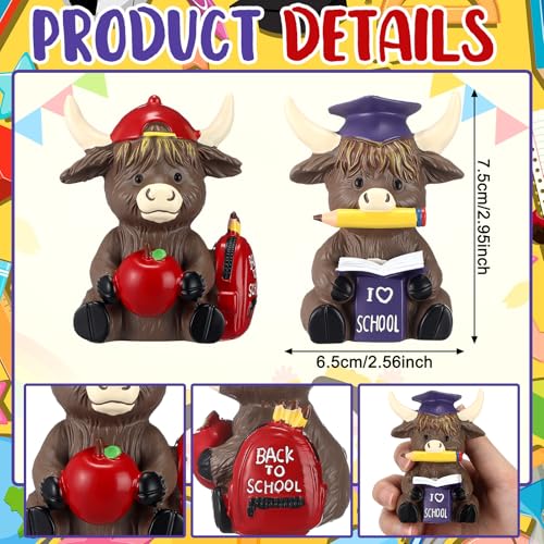 Wesiti 2 Pcs Back to School Highland Cow Figurines Decor | Gnomes Scottish Resin Statue, Calf Lovers Gifts, for Farmhouse Home Garden Kitchen Office, Table Shelf Tiered Tray Decor - style: Back to School