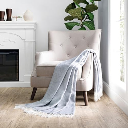 Merit Linens Herringbone Throw Blanket - One Size Dusk Blue - color: Herringbone Duskblue
