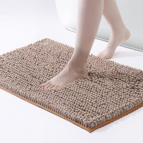 FRESHMINT Chenille Bath Rugs Extra Soft and Absorbent Microfiber Shag Rug, Non-Slip Runner Carpet for Tub Bathroom Shower Mat, Machine-Washable Durable Thick Area Rugs (Caramel Heather, 32" x 20") - color: Caramel, size: 1'5" x 2' (Rectangular)