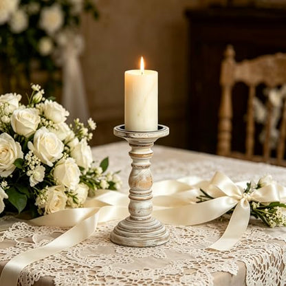 Hosley Set of 2 High Wood Candle Holder 8 Inch High for Pillar Wax Candles Flameless Candle. Distress Finish Candleholder. Ideal Gift for Wedding Party Home Spa Reiki Aromatherapy Candle Gardens O4 - size: 8 inch high x 2 Count
