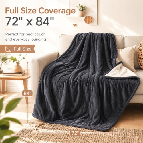 Electric Heated Blanket, Flannel and Sherpa, Full 72 x 84 in,Iron Gray | 9 heat settings | 1-10-hour timer | dual-sided comfort | machine washable | overheat protection - color: B-iron Gray, size: 72x84inches-Full