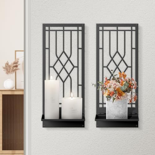 Wall Sconces Candle, Black Metal Wall Decor, Retro Wall Candle Holder for Living Room, Dining Room, Bedroom, Bathroom (2 Pack, 16.5 x 7 in) - color: Black Nostalgia