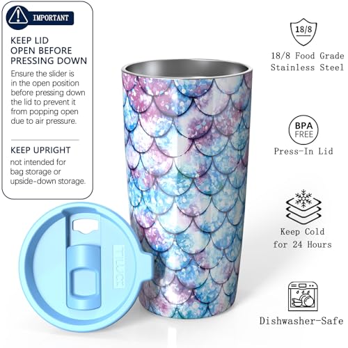 TILUCK 20 oz Insulated Coffee Tumbler with BPA-Free Lid | Travel Coffee Mug, Dishwasher Safe, Cup Holder Friendly, Double-Wall Vacuum Insulation for Hot & Cold Drinks, FishScales - color: FishScales, size: 20 Ounces