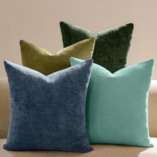 Couch Throw Pillow Covers 18x18 Inch Pack of 4 Sage Green Navy Blue Soft Decorative Chenille Pillow Covers Farmhouse Boho Cushion Covers for Home Decor Sofa Bedroom Living Room - color: Blue Collection, size: 18" x 18" (Pack of 4)