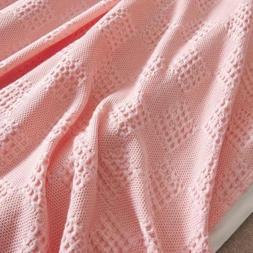 LGYKUMEG 100% Cotton Waffle Knit Blanket,Lightweight,Breathable and Soft, Waffle Weave Blanket for Bed and Couch,Pink, 180 x 200 cm / 71 x 79 inch - color: Pink, size: Twin 71x79 inch