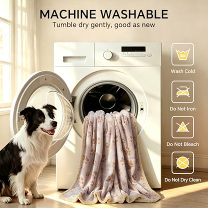 Luciphia Waterproof Pet Blankets Whith Paw Print for Couch Sofa Bed Cover, Liquid Pee Proof Soft Fluffy Dog Blanket Washable, Reversible Furniture Protection Puppy Cat, Khaki, X-Large（85" x 57"） | Soft Print Pet Blanket Washable Pee Proof, Furniture Prote