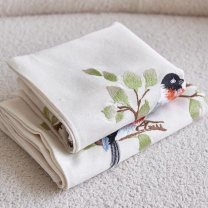 1PS Three Birds Branch Embroidery Craft Throw Pillow Cover, Natural Linen Fabric Decorative Cushion Cover, No Insert for Farmhouse Sofa Home Decor (Beige, 45x45cm) - size: 17.7" x 17.7" (Pack of 1)