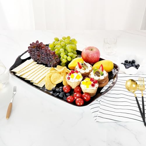 TP Melamine Serving Trays with Handles, 17” x 12”, Set of 2, Retro Black | Rectangular Trays, Serving platters for Food and Meat, Dishwasher Safe, Lightweight, Break-resistant - color: Retro Black, size: 17" x 12"