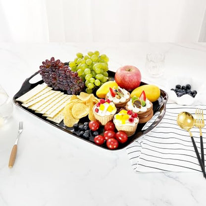 TP Melamine Serving Trays with Handles, 17” x 12”, Set of 2, Retro Black | Rectangular Trays, Serving platters for Food and Meat, Dishwasher Safe, Lightweight, Break-resistant - color: Retro Black, size: 17" x 12"