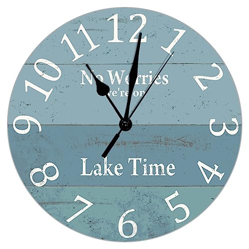 Living Room Wooden Clock No Worries We are on Lake Time Round Clock Battery Operated Silent Wall Clock Non Ticking 15 inch Lake Wall Clocks for Bathroom Classroom Modern Wall Clock - color: Clock-2, size: 38cmx38cm