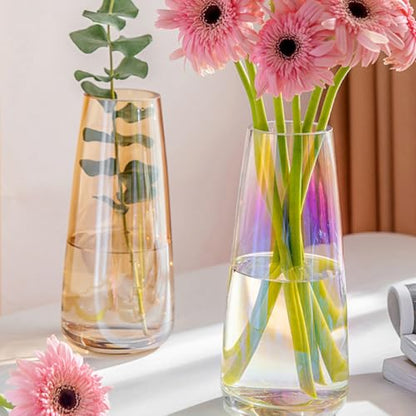 Amber Glass Flower Vase Decorative Flower Arrangement Container Nordic Creative Home Décor Floral Bottle for Living Room and Table Display
