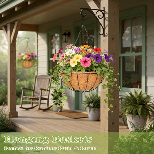 4 Pack 14 Inch Hanging Baskets for Plants Outdoor Metal Hanging Planter Hanging Flower Baskets with Coco Fiber Liners Chain Round Wire Plant Holder Hanging Flower Pots(Watermelon) - size: 14 Inch, style: Watermelon