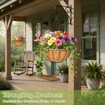 4 Pack 14 Inch Hanging Baskets for Plants Outdoor Metal Hanging Planter Hanging Flower Baskets with Coco Fiber Liners Chain Round Wire Plant Holder Hanging Flower Pots(Watermelon) - size: 14 Inch, style: Watermelon