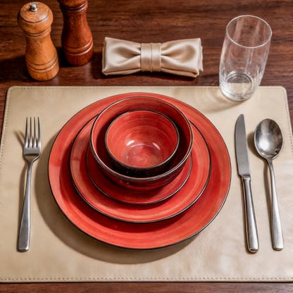 Stoneware Sonoma 56pc Dinnerware Set, Black + Speckled Spin Wash Red - color: Red