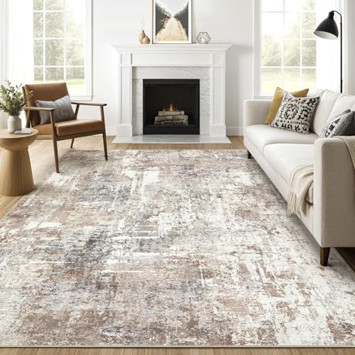 LOONGRUG 7x10 Area Rug Washable Large Neutral Modern Living Room Rugs | Abstract Soft Stain Resistant Non-Slip Indoor Carpet for Bedroom Nursery Playroom Office Dining Room- Brown - color: Abstract Grey Brown, size: 7' x 10' (Rectangular)