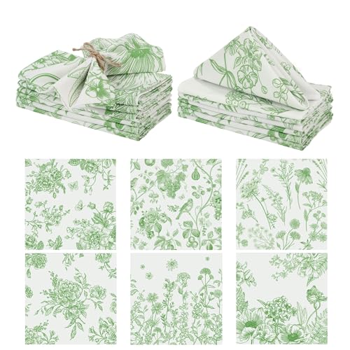 Kochorie 12 Pieces Green Floral Cloth Napkins, 18 x 18 Inch Reusable Soft Fabric Napkins, Washable Flower Dinner Cocktail Napkin for Spring Summer Tea Party Holiday Home Kitchen Wedding Restaurant - color: Green