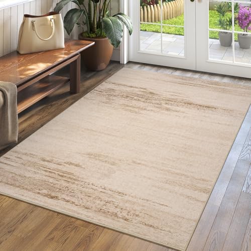 Hallway Kitchen Runner Rug Non-Slip Low Pile Washable Rug Brown 2x5ft | Soft Entryr Mat Carpet TPR Backing , Thin Profile, Abstract Pattern for Bedroom, Bathroom, Entryway Long Runners, Easy Clean - color: Brown, size: 3' x 5'
