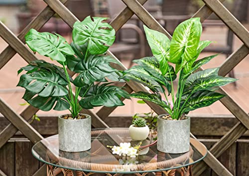Der Rose 2 Pack 16" Fake Plants Artificial Monstera for Home Decor | Medium potted faux plants with taro and monstera leaves,easy to shape，desk shelf countertop and home accent