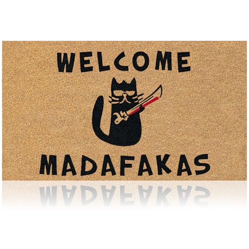 Coir Welcome Mat, Non-Slip, Welcome Madafakas, 17 x 29 in | Traps Dirt and Mud, Anti-Shedding, Durable PVC Backing, 100% Natural Coir, Indoor and Outdoor Entryway, Easy to Clean - color: Madafakas