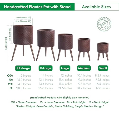 D'vine Dev Planter Pot with Wood Stand, 8 in, Espresso, 88-Z-A-6 | Mid-Century Modern Style, Elevated Plant Display, Drainage Hole and Plug, Functional & Stylish, Modern Indoor Planter - color: Espresso, size: Small