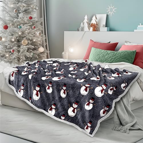 PAVILIA Premium Christmas Sherpa Throw Blanket, 60x80, Grey Snowman Cozy Fleece Holiday Blanket, Reversible Plush Winter Throw for Couch & Bed, Ultra Soft Warm Christmas - color: Snowman Charcoal, size: 60 x 80 Inches