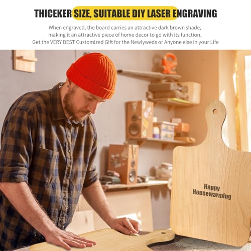Lounsweer 6 Pcs Wood Cutting Boards with Handle, 16" for Chopping | Thick Natural Wood Laser Engraving Material, Charcuterie Serving Display, Wedding Housewarming Gift, Durable - size: 16 x 10 inches