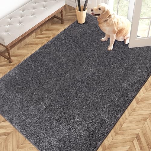 PURRUGS Area Rug, 48" x 72", Light Grey-Dark Grey | Machine Washable, Non-Slip, Waterproof TPR Backing, Super Absorbent, Low Profile, For Living Room, Bedroom, and Mudroom - color: Light Grey-dark Grey, size: 48" X 72"