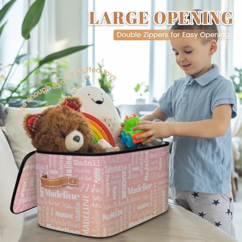 Custom Name Storage Basket, Personalized Keepsake Box, Pink Orange | Foldable Fabric Gradient Large Memory Bin with Handle Lid Lightweight Waterproof Dustproof, 14"L x 10.2"W x 10.4"H - color: Option 21