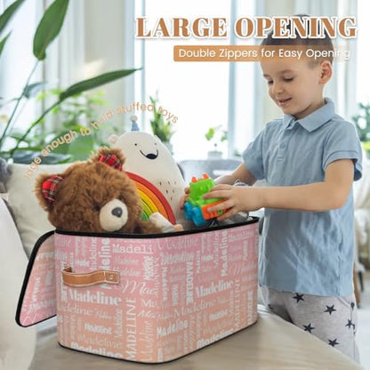 Custom Name Storage Basket, Personalized Keepsake Box, Pink Orange | Foldable Fabric Gradient Large Memory Bin with Handle Lid Lightweight Waterproof Dustproof, 14"L x 10.2"W x 10.4"H - color: Option 21