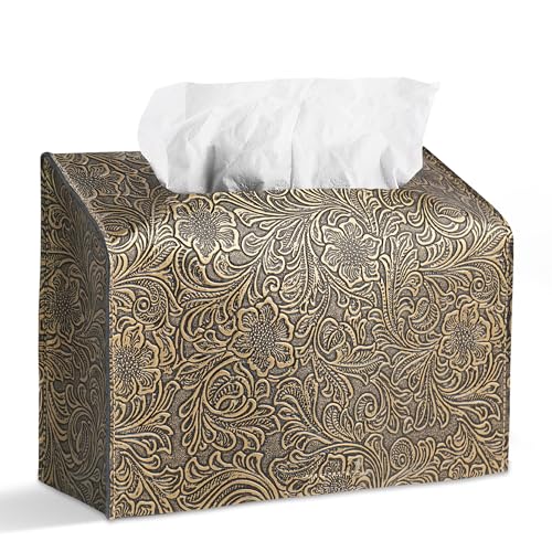 Leather Cover for Disposable Paper Hand Towel Box, Compatible with Kleenex Paper Hand Towel(1-Carved Cooper Gold) - color: 1-carved Cooper Gold