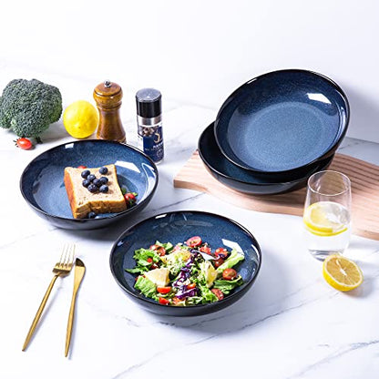 LERATIO 9.0" Ceramic Pasta Bowls Set of 6,38oz Large Stoneware Bowls Set | Reactive Glaze Serving Bowls Set,Wide Bowl for Pasta,Salad,Fruit & Noodles,Housewarming & Wedding Gift - color: Blue, size: Set of 6