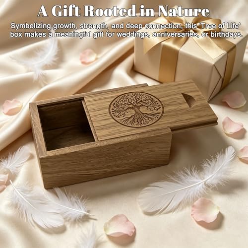 Small Wood Gift Box with Magnetic Sliding Lid, Wood Tree of Life Engraving Tiny Wooden Keepsake Gift Box USB Box for Family/Friends/Photographer/Client(Walnut Wood,3.15x2x0.98inch) - color: Walnut (3.15")
