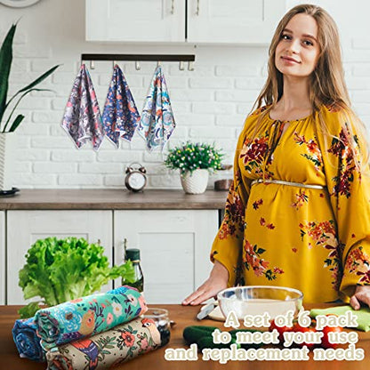 Redbaker 6 Pcs Bird Kitchen Towels Retro Floral Absorbent Dishcloth Set | Decorative Hand Towels with Birds Wildflower Prints, Kitchen Cleaning Cooking Baking, Housewarming Gift for Bird Lovers - style: Garden