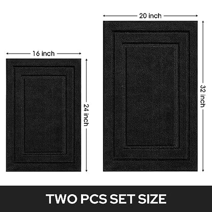 HOMEIDEAS Bathroom Rugs Sets 2 Piece, Super Soft and Absorbent Non Slip Microfiber Machine Washable Bath Mat Set (20" x 32" + 16" x 24", Black) - color: Loop- Black, size: 1'4" x 2'8" (16"x24"+20"x32")