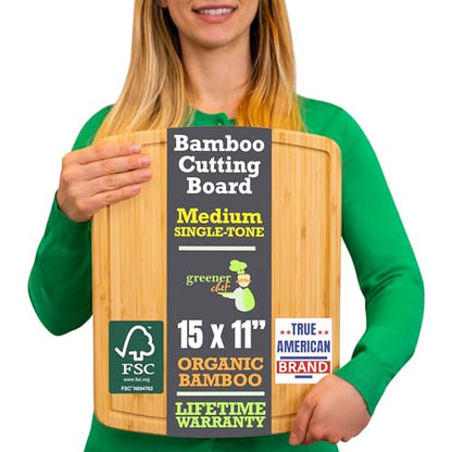 GREENER CHEF 15 Inch Bamboo Cutting Board with Lifetime Replacements - Medium Wooden Chopping Board for Kitchen, Butcher Block, Meat, Vegetables, Charcuterie and Cheese Board - color: Single-Tone, size: 15"L x 11"W