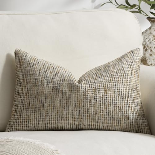 Pack of 1 Neutral Lumbar Pillow Covers 12x20 Boho Textured Dots Stripe Chenille Rectangular Decorative Throw Pillow Cases Accents for Living Room Couch Bed Farmhouse Home Decor, Brown Grey - color: Brown Grey, size: 20" x 12" (Pack of 1)