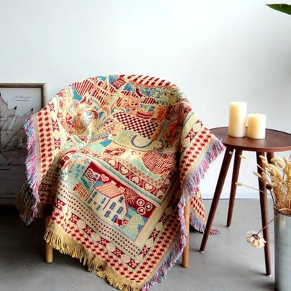 Throw Blanket for Couch & Bed, 50" x 60"Cozy Lightweight All-Season Blanket Tassels Tapestry, Warm Decorative Sofa Blanket for Living Room, Bedroom & Office, Easy Care Gift Blanket