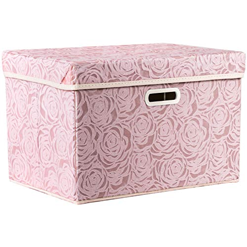 Larger Collapsible Storage Bin with Lid [1-Pack] Fabric Decorative Storage Box Cube Organizer Container Baskes with Handles Divider for Bedroom Closet Living Room Pink 17.7x11.8x11.8 Inch - color: Pink, size: Large(1-Pack)